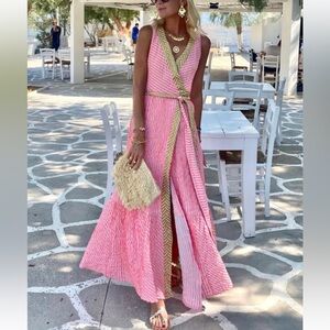 Nema Resort Wear Oprah Maxi Dress in Pink and White Stripes